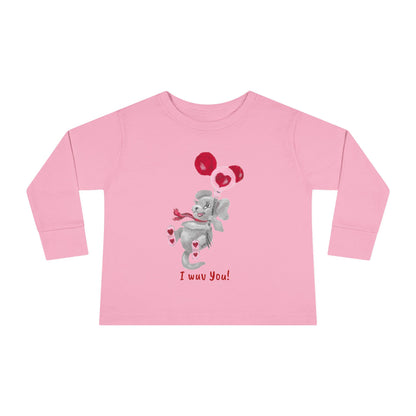 Unique Toddler Tee with Cute Itsy Mammal stating "I wuv you!"