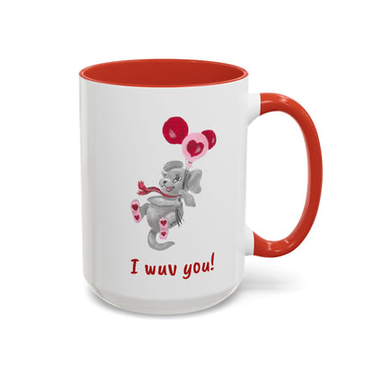 Coffee Mug - Humorous 'I wuv you!' Design with Original Itsy Mammal (11, 15oz)