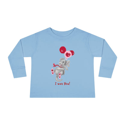 Unique Toddler Tee with Cute Itsy Mammal stating "I wuv you!"